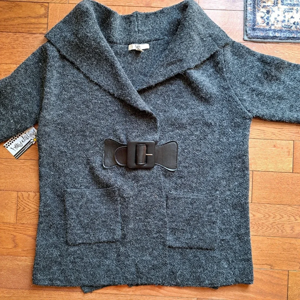 Ya Los Angeles Women's Grey Long Sleeve Cotton Blend Knit Cardigan Sweater L-XL